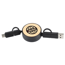 aerial view a black fsc(r) 100 bamboo retractable 5- in -1 charging cable, image 1 of 6
