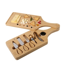 aerial view a group of 7- piece bamboo wine cheese board set, image 1 of 2