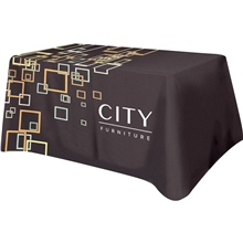 a group of all over full color supreme polyester flat table cover 4 sided for 6 foot