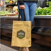 a group of kraft insulated hook loop grocery tote bag