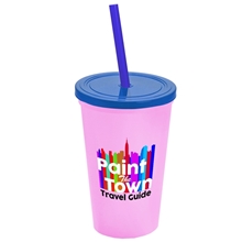 a awareness pink cup & translucent blue lid & translucent blue straw 22 oz sport sipper with digital imprint