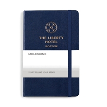 aerial view a navy blue moleskine(r) hard cover ruled medium notebook, image 1 of 4
