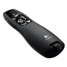 aerial view a black logitech(r) r400 wireless presenter, image 1 of 5