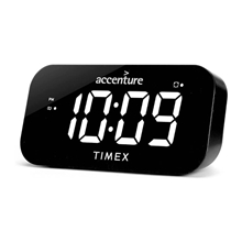 aerial view a black timex dual alarm clock with jumbo display and usb charging, image 1 of 2