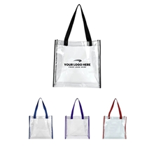 aerial view a group of 12 w x 12 h x 6 gusset - matterhorn clear vinyl stadium compliant tote bag (stadium compliant), image 1 of 3