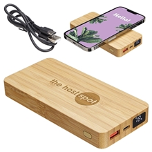 aerial view a bamboo fsc(r) bamboo 10000mah dual port power bank with 10w wireless charger, image 1 of 2