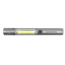 aerial view a silver gun metal magnetic clip - on dual flashlight, image 1 of 2