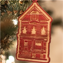 aerial view a group of wood ornaments 4 w x 4 h, image 1 of 2