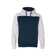 a navy/ white j america adult melange color blocked hooded sweatshirt