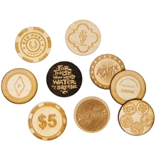 a group of wood poker chips