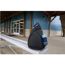 aerial view a group of polyester black wave monopack sling pack, image 1 of 6