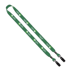 a group of 3/4 rpet dye - sublimated double - ended lanyard with metal crimp and bulldog clip
