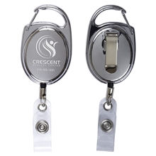 a group of 30 cord shiny chrome finish solid metal retractable badge reel and badge holder with laser imprint (patent d539, 122)