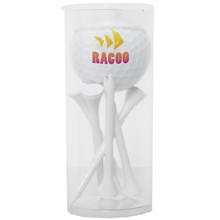 aerial view a white product & white tee 1- ball, 5- tee par pack, image 1 of 2