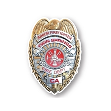 aerial view a custom kids firefighter badge sticker, image 1 of 2