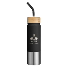 aerial view a black econscious playa 24oz stainless steel tumbler with bamboo lid, image 1 of 3