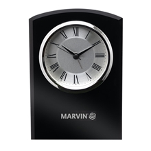 aerial view a black self - standing black glass desk clock, image 1 of 3