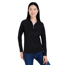 aerial view a black/ carbon core365 - womens origin performance pique quarter - zip pullover, image 1 of 10