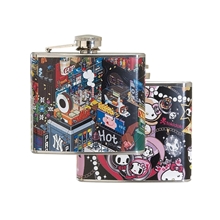 a group of 5 oz stainless steel hip flask w / full wrap 4 color process printing