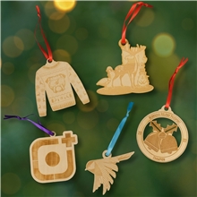 aerial view a group of wood ornaments 3 w x 3 h, image 1 of 5