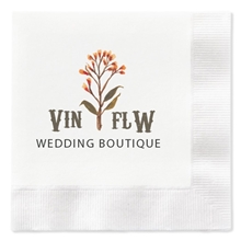 aerial view a white full color 3 ply premium coined beverage napkins, image 1 of 2