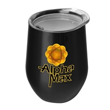 a clear lid & black tumbler the vino - 10 oz stainless steel stemless wine glass shaped tumbler - digital