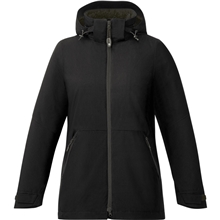 aerial view a black/black (995) womens zermatt waterproof sherpa fleece 3- in -1 jacket with detachable hood, image 1 of 8