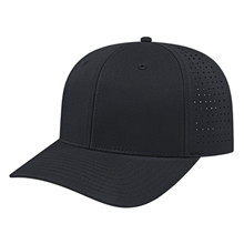 aerial view a black flexfit 110(r) perforated performance snap back cap, image 1 of 3