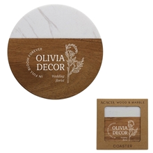 aerial view a marble & acacia wood acacia wood marble coaster, image 1 of 2
