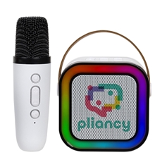 aerial view a white audition wireless karaoke speaker with microphone, image 1 of 6