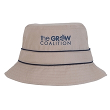 aerial view a khaki cotton bucket hat with trim, image 1 of 3