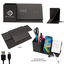 aerial view a black wireless charging desk organizer with dry erase board, image 1 of 4