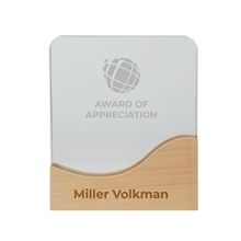 aerial view a natural ola crystal award with wood base, image 1 of 5