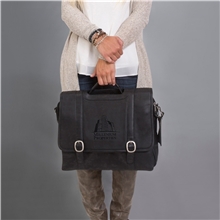 aerial view a black willow rock leather computer briefcase, image 1 of 3