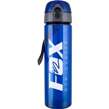 aerial view a blue (close to pms 285) 25 oz water bottle with trekker lid, image 1 of 2