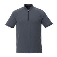 aerial view a black smoke heather (994) mens kinport short sleeve zip up stand collar performance polo, image 1 of 4