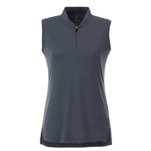 aerial view a black smoke heather (994) womens kinport sleeveless zip up stand collar performance polo, image 1 of 3