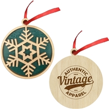 a natural-green layered wood ornament snowflake