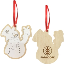 a natural-white layered wood ornament snowman