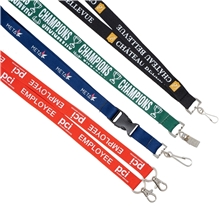 aerial view a group of silkscreened flat polyester lanyard 3/4 w x 36 l, image 1 of 6
