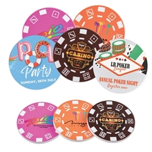 aerial view a group of ceramic poker chip token, image 1 of 2