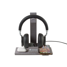 aerial view a group of truman dual wireless charger and headphone stand, image 1 of 2