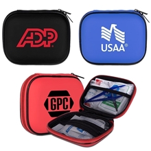 aerial view a group of 36pc first aid kit with eva soft zipper case, image 1 of 3