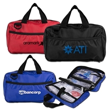 aerial view a group of 98pc first aid kit in easy sorting bag, image 1 of 3