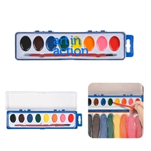 a blue and clear (box) / red (brush) / white (tray) watercolor paint set