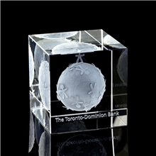 aerial view a clear large flat cube 3d crystal award, image 1 of 2