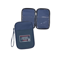 aerial view a blue zippered travel wallet, image 1 of 2