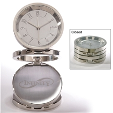 aerial view a silver artistic spiral metal desk clock, image 1 of 3