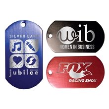 a group of metal dog tag with 23 1/2 ball chain, laser engraved