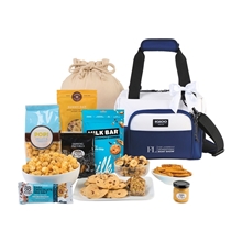 aerial view a navy-white igloo seadrift celebrate good times gourmet cooler, image 1 of 3
